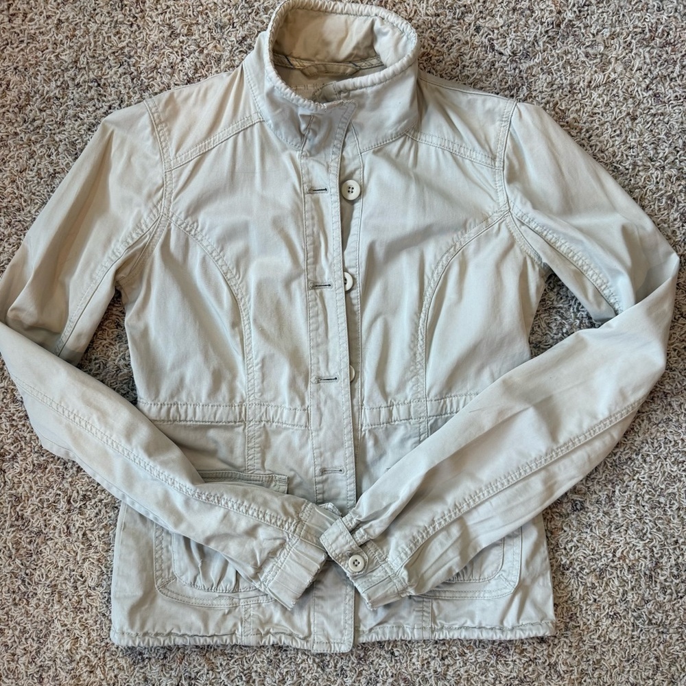 Abercrombie & Fitch Womens Jacket Khaki Tan Canvas Utility Outerwear Blazer Med - Picture 11 of 11